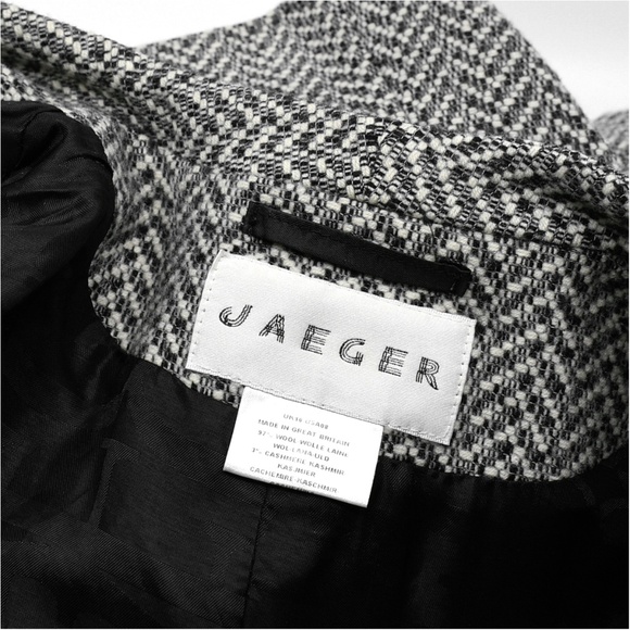 JAEGER Vintage Cropped Blazer Black/White Herringbone Cashmere/Wool Blend US 8 - Picture 8 of 12